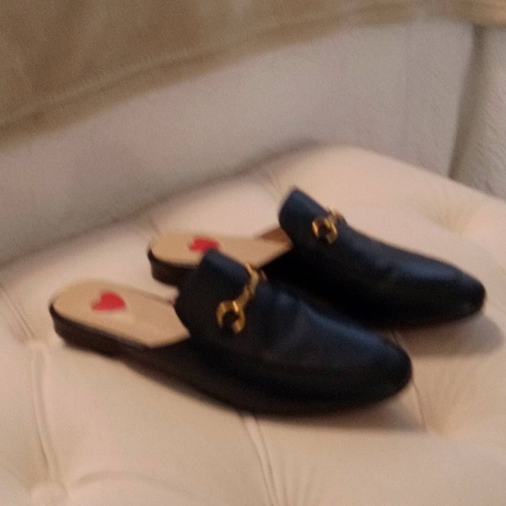 Black Leather Mules
